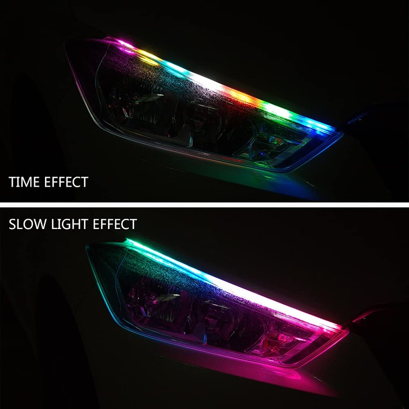 AOTOINK Car Headlight LED Strip, 24Inch RGB Multi Color Headlight