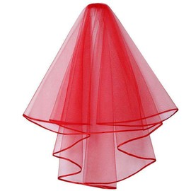 AUSUAYA Wedding Bridal Veil, Women Simple Tulle Cathedral Veil for Bachelorette Party and Wedding Hen Party W-V-1, Short - red - 2 levels 31.4 / 80 cm, eine Größe.