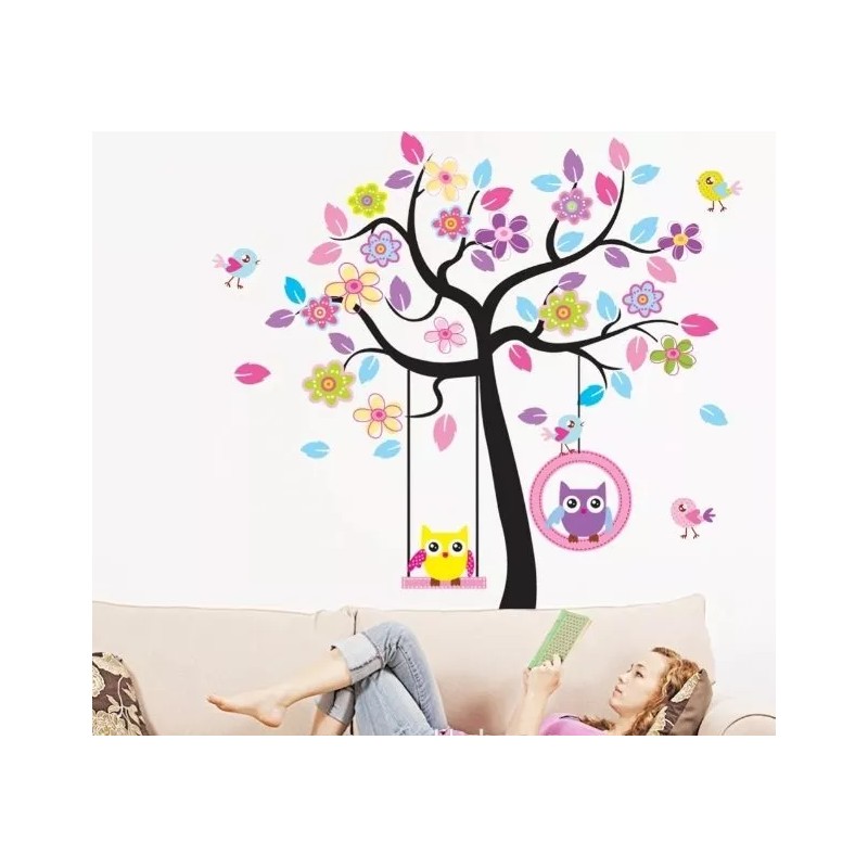 DaraBaby Vinil Decorativo Infantil Árbol Búhos Columpio Sala Cuarto