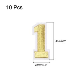 MECCANIXITY 10Pcs Number Patches Embroidered Decorative Repair Patches Iron on Patches Sew On Embroidered Applique Patches 1 Gold 2" Height for Clothes, Shoes, Hats, Backpacks, DIY