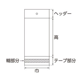 シモジマ ヘイコー 透明 OPP袋 クリスタルパック ヘッダー付 6×10cm 100枚 H6-10 厚0.03×幅60×高100+ヘッダー30+テープ30mm 006747000