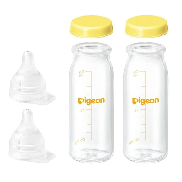 Pigeon Baby Bottle 3.4 fl oz (100 ml) Set for Regular Newborns, Yellow, Set of 2