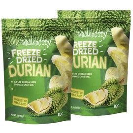 Wholeberry Freeze Dried Durian 2oz Freeze Dried Fruit Snack Perfect for Smoothies, Baking, Yogurt & Tea - 100% Natural Ripe Fruit from Thailand, No Sugar Added - Pack of 2