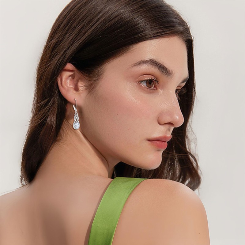 Blaniy Oval Cut Drop Dangle Earrings 925 Sterling Silver Diamond