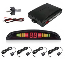 Parking Aid PDC Retrofit Kit, 4 Rear Sensors Reversing Aid Car Reversing Alarm Universal with LED Colour Display Parking System Parking Sensors Reverse Parking Aid Reversing Radar System