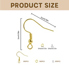 Pack of 300 DIY Earrings, Ear Hooks with Rubber Ear Stoppers & Coils - Hypoallergenic for DIY Jewellery - Earrings Crafts, Earrings Making Yourself, Earring Blanks Accessories