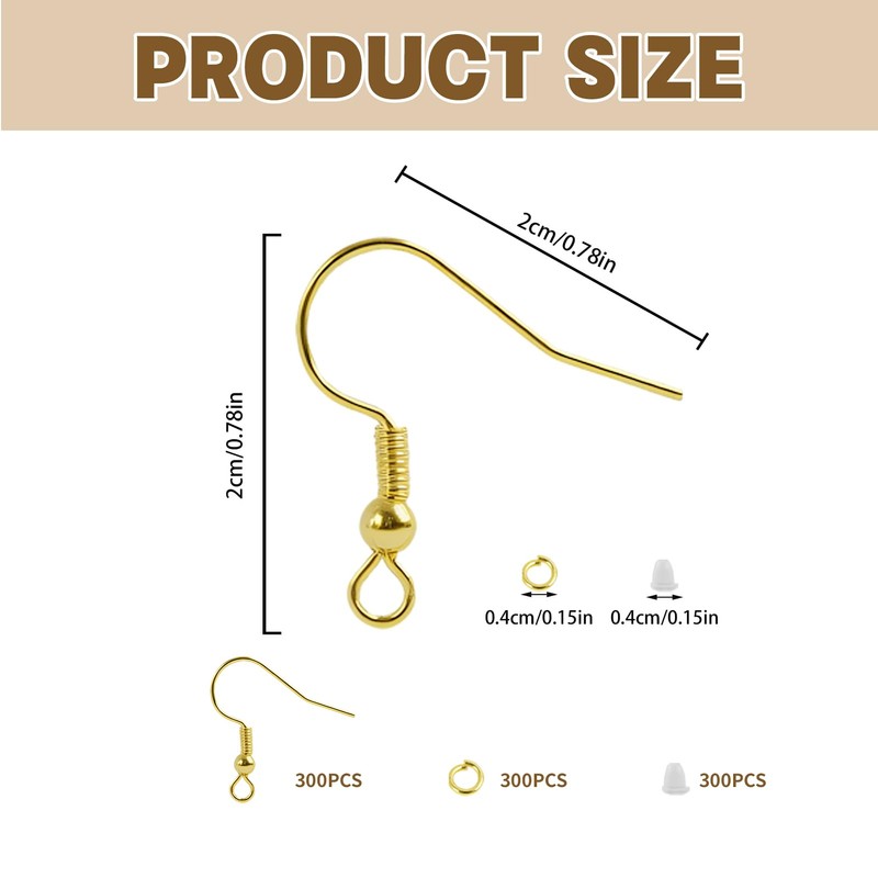 Pack of 300 DIY Earrings, Ear Hooks with Rubber Ear