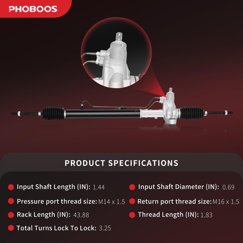 PHOBOOS Hydraulic Power Steering Rack and Pinion Assembly Compatible with