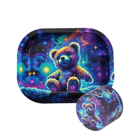 Bear Printing Rolling Tray Set with One Accessories, Metal Rolling Tray Combo Kit Ideal for Gifts, Easy to Carry