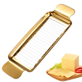 Lyreh Butter & Cheese Slicer Cutter, Stainless Steel Ergonomic Cutter with Portable Grip Portion Control Slicing Tool for Butter Block Cheese Fruits Vegetables(Gold)