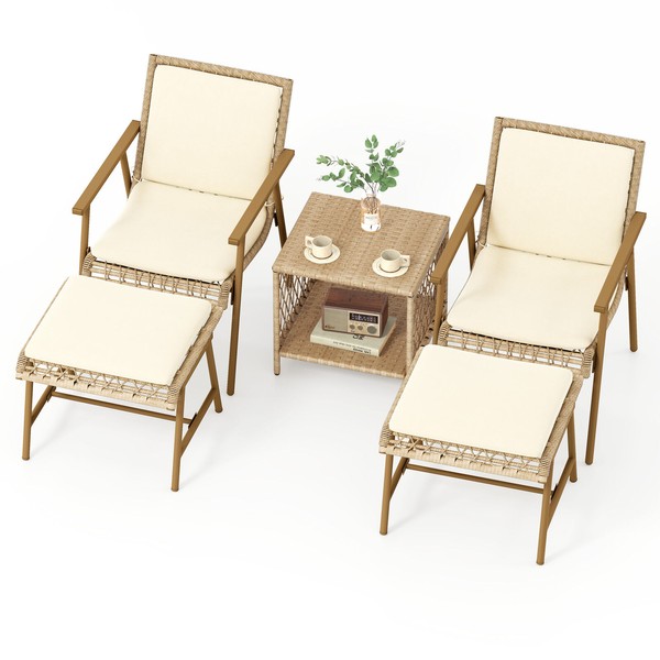 TAUS 5 PCS Rattan Patio Conversation Set Outdoor Wicker w/