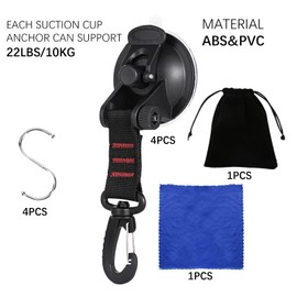 4 Pieces Heavy Duty Suction Cups HSYWSH Suction Cups with Straps D Ring, Suction Cup Anchor with S-Hooks, Multipurpose Camping Sucker Cups Hooks for Home Outdoor Car Van Awning Boat Tarp