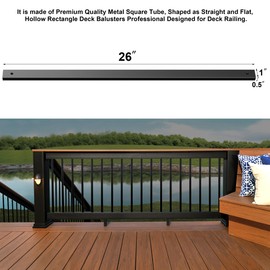 Deck Balusters, 26 Inch, Straight Flat Baluster, Black, Metal Deck Stairs Railing, 25 Pack Hollow Rectangle Deck Balusters for Deck Railing