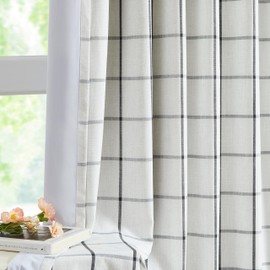 Vision Home Black Plaid Linen Pinch Pleated Full Blackout Curtains Checkered Thermal Insulated Window Panels 95 inch for Bedroom Living Room Darkening Rustic Pinch Pleat Drapes with Hooks 40"Wx95"Lx2