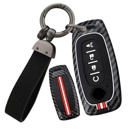 ontto Car Key Cover fit for Nissan Ariya B6 B9 X-trail T32 T33 Qashqai J12 Altima Teana Rogue 2022-2025 Carbon Fiber Metal Key Fob Holder Case Keychain Keyring Shell Accessories 4 buttons Red White