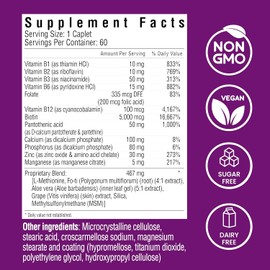 Rejuvicare Hair Skin and Nails, Hair Growth Support, Healthy Skin & Nails, Biotin, Vitamins B1, B2, B3, B6 & B7 + B1, Supports Healthy Hair, Radiant Skin and Strong Nails, Vegan, 60 Caplets