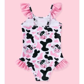 Idgreatim Baby One Piece Swimsuit for Girls 3 4 Toddler Black White Cow Bathing Suit Summer Beach Adjustable Straps Swimwear