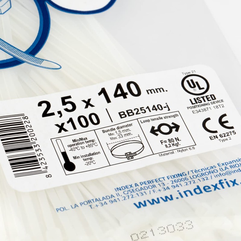 Index bb25080 – Nylon cable ties 2.5 x 80 white