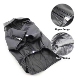 UOSIA Dog Winter Leather Jacket Dogs Windproof Cold Weather Coats Zipper Design Warm French Bulldog Clothes Cool Puppy Motorcycle Clothing for Small Medium and Large Dogs（Black，L-L）