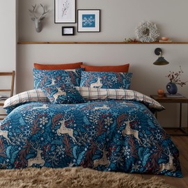 Happy Linen Company Winter Stags Blue Single Reversible Duvet Cover Bedding Set