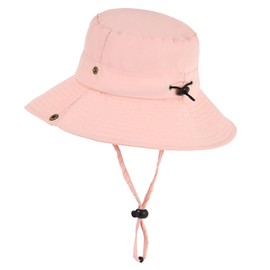 Exemaba Sun Hat for Kids Wide Brim Sun Protection Cap for Teen Youth Adjustable Bucket Safari Hat (Pink,58cm/8-14y)