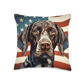 Patriotic Dog Lover American Flag German Shorthaired Pointer Throw Pillow