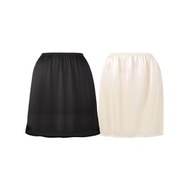 Hanpceirs Pack of 2 Women's Petticoat Underskirts for Women Half Briefs for Under Dresses Satin Skirt Extenders 40 cm, Black and beige