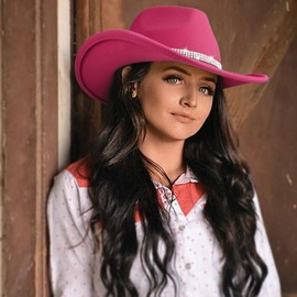 DRESHOW Glitter Cowboy Hat Classic Western Rhinestone Cowgirl Hat Outdoor Wide Brim Retro Felt Fedora Hats Unisex Rolled up Caps for Women and Men