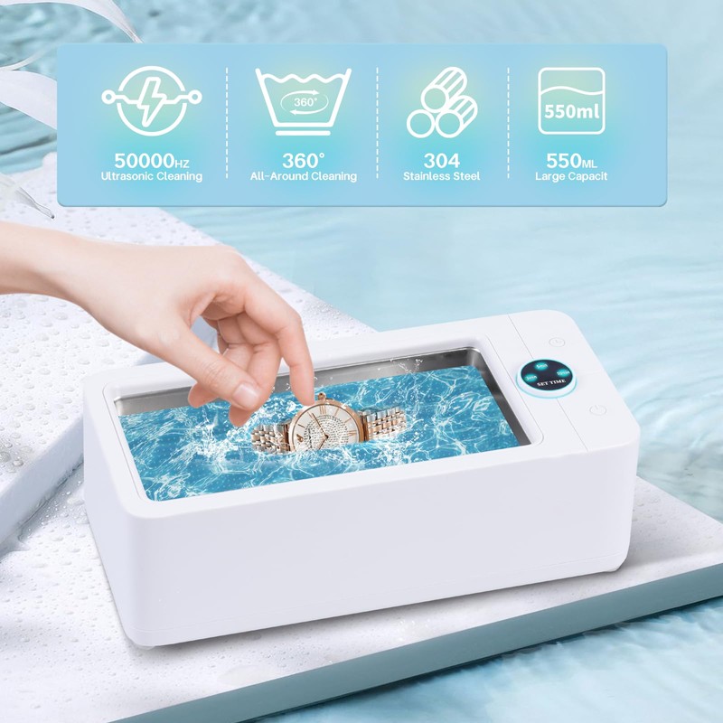 Cudinham Ultrasonic Jewelry Cleaner, 50Khz Professional Ring Cleaner with Digital