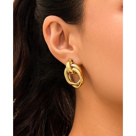 Gold Earrings for Women 14k Real Golds Silver Plated Chunky Stud Earring Statement Drop Hypoallergenic Earring Trendy Jewelry Gifts for Women (Round Earrings)