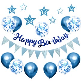 Iysoll Birthday Decoration Set, Balloons, Happy Birthday Garland, Easy to Set Up, Boys, Girls, Blue