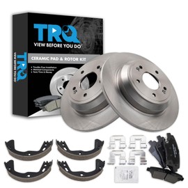 TRQ Rear Brake Pad & Rotor Kit Brake Pads Brake Rotor Parking Brake Shoe Set Ceramic Compatible with 2017 Genesis G80 2015-2016 Hyundai