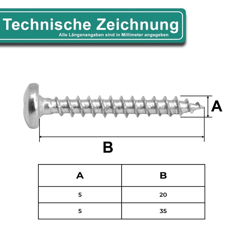 PRIOstahl Chipboard Screws with Full Thread Wood Screws Rounded Head