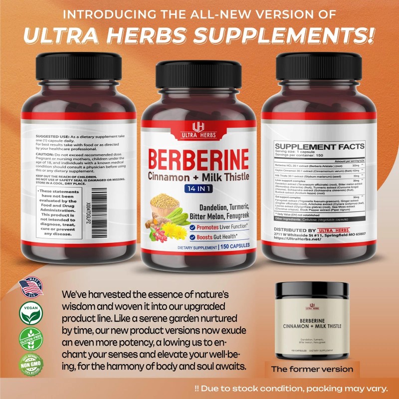 ULTRA HERBS Premium Berberine 12,200MG with Cinnamon, Milk Thistle *USA