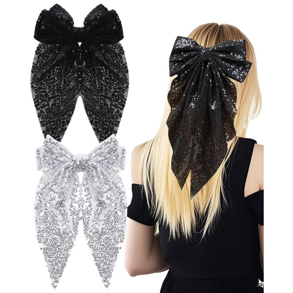Glavatrix 2Pcs Big Glitter Hair Bows for Women Girls, 8
