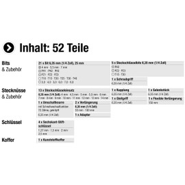 Connex Bit and socket spanner set, 52 pieces, sturdy plastic case, 1/4 inch, reversible ratchet with quick release function, for assembly and screwing, socket and bit set, COXB365010