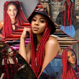 Umylar Red Braiding Hair Extensions 32 Inch Pre stretched Braiding Hair Yaki Braids Hair Hot Water Setting Synthetic Hair Colored Braiding Hair Pre stretched Crochet Hair(32Inch,3 Packs,Red#)