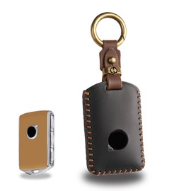 CaseCare Leather Key Fob Cover with Keychain Compatible with XC90 XC60 XC40 S60 S90 V60 V90 Polestar 1 2 (BLACK)