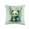 Cute Kawaii big panda holding bamboo shoots in forest Throw