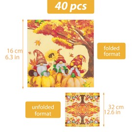 40pcs Fall Gnomes Napkins Autumn Paper Cocktail Napkins Thanksgiving Harvest Festival Dinner Supplies Table Decorations