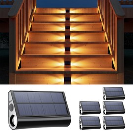 6 Pack Solar Powered Step Lights Outdoor Waterproof LED for Deck Stair Safety Outside Decorative Lamps for Porch Railing, Fence, Walkway, Yard, Patio, 2 Sided Warm White Lighting for Enhanced Security