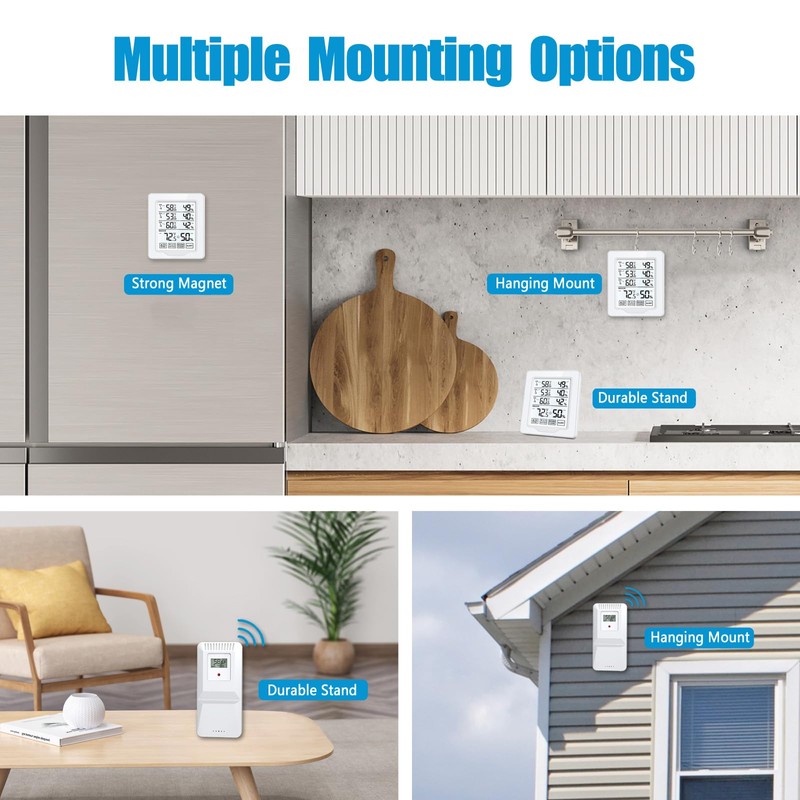 Indoor Outdoor Thermometer Wireless with 3 Remote Sensors, Digital Temperature