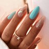 MERVF Almond Press on Nails Medium Fake Nail Light Blue