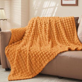 BEDELITE Updated Burnt Orange Throw Blanket for Couch and Bed- Super Soft and Warm 3D Checkered Fluffy Fuzzy Fleece Blanket, Luxurious Plush Cozy Blanket for Room Decor Spring, 50x60 inches