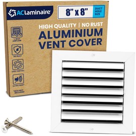 8x8 Inch (Duct Opening) Aluminum 1-Way Air Flow Vent – HVAC Vent Cover for Wall or Ceiling – Quiet HVAC Wall Register - Multi-Shutter Damper – Adjustable Curved Blade - Plastic Seal for Tight Fit