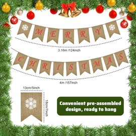 YBCCBY Merry Christmas Banner 18 * 13cm Merry Christmas Burlap Banner Pre-Assembled Xmas Bunting with Snowflakes for Christmas Party Wall Tree Ceiling and Fireplace Decorations