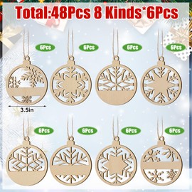Leinuosen 48 Pcs Christmas Hollow Wooden Snowflake Ornaments to Paint DIY Blank Unfinished Stocking Name Tags Bulk Wood Snowflake Cutouts Ornaments for Crafts Xmas Tree Winter Hanging Decorations