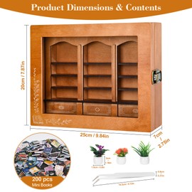 Pawnoc Anxiety Bookshelf with 200 Mini Books, Mini Library Decor, Shake Away Your Anxiety, Includes 1 Bookshelf, 3 Plant Flowers, and 1 Tweezers, Perfect for Book Lovers, Students, Family, and Friends