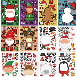 JDXN 24 Sheets Christmas Stickers for Kids Make Your Own Stickers Christmas Face Stickers for Crafts Kids Party Favors Classroom Make A Face Holiday Stickers (24PCS /set)