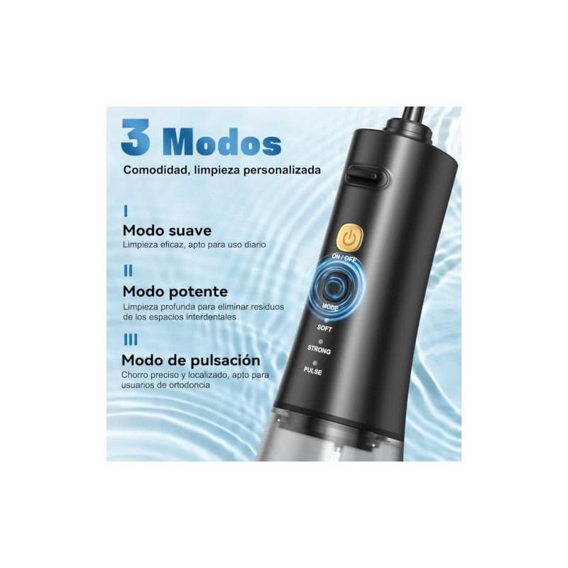 Irrigador Bucal Portatil, 6 Puntas y 3 Modos, 350ML, Limpieza